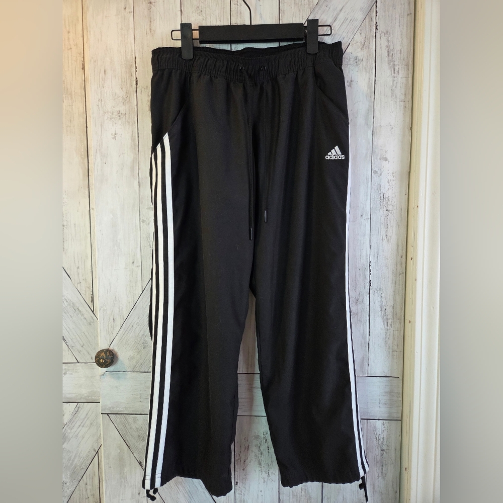 adidas Black Ankle Track Pants with White Stripes - Picture 2 of 9